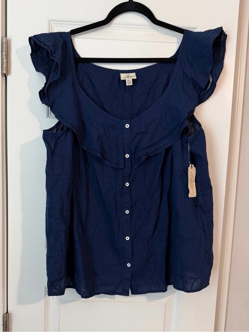 Women’s Navy Blue Linen & Cotton Top